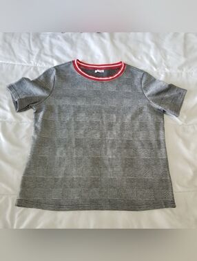 Ardene Size Small Gray Checkered Shirt With Red Collar